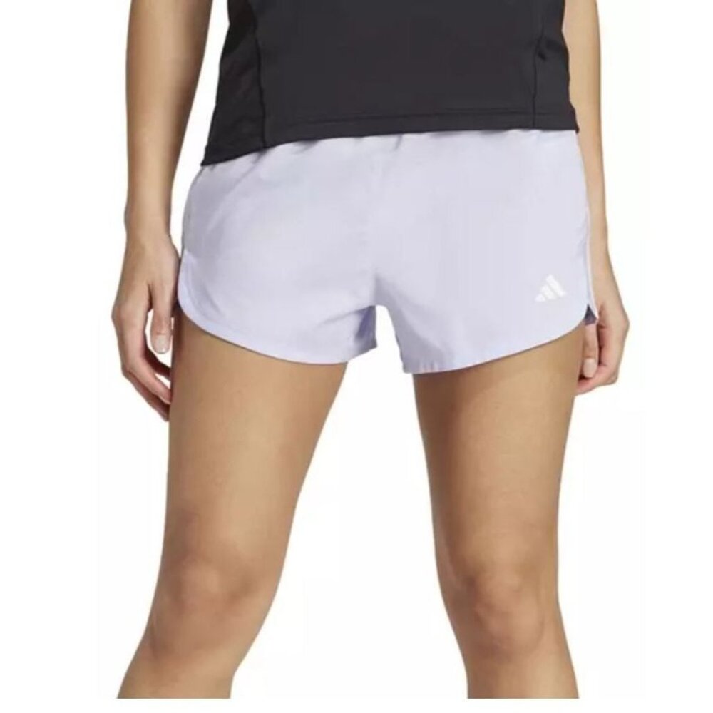 NWT Adidas Women's Pacer Training 3-Stripe High-Rise 5" Shorts Violet L + XL